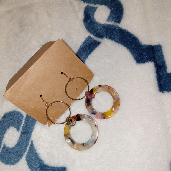 Gold Tone Double Hoop Dangle Earrings - Picture 3 of 5